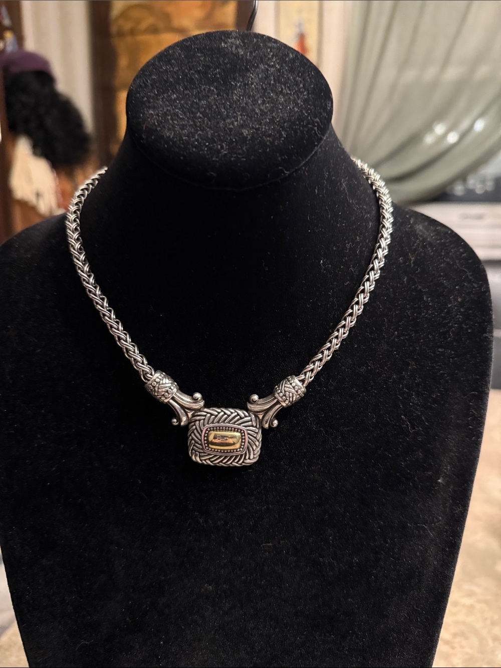 Vintage Brighton Two tone, silver, and gold tone twisted chain station necklace